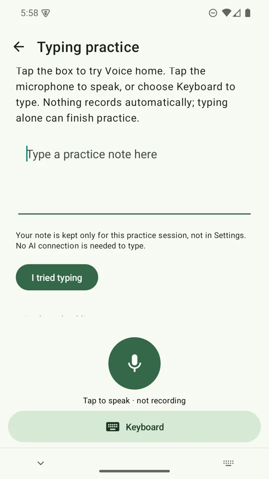 Voice home with a large microphone and a full-width Keyboard button